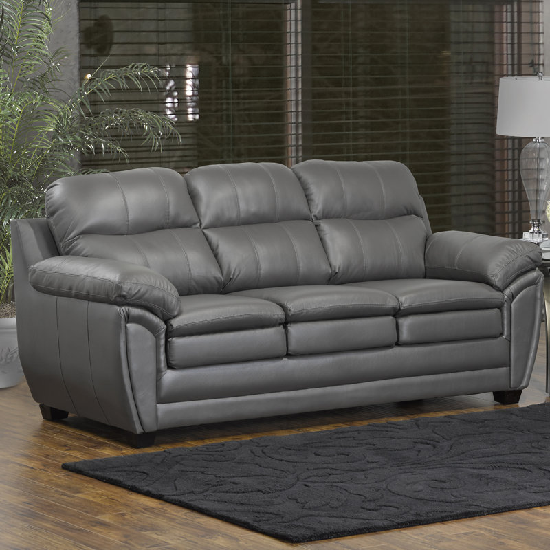 Orren Ellis Coyle 86" Wide Genuine Leather Pillow Top Arm Sofa